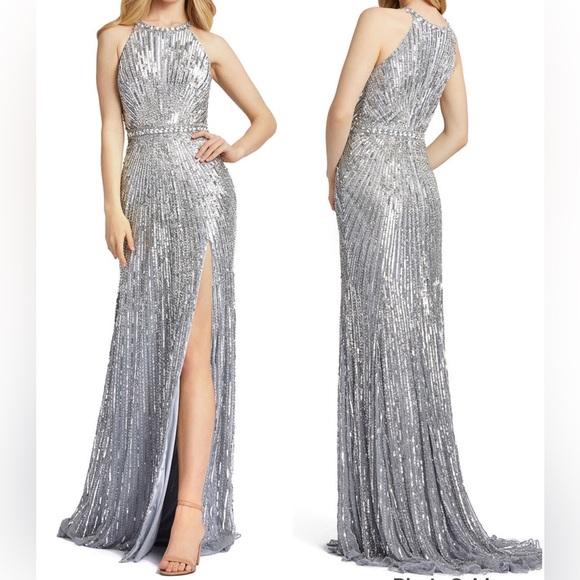 Mac Duggal Sequined Halter Neck A-Line Gown
